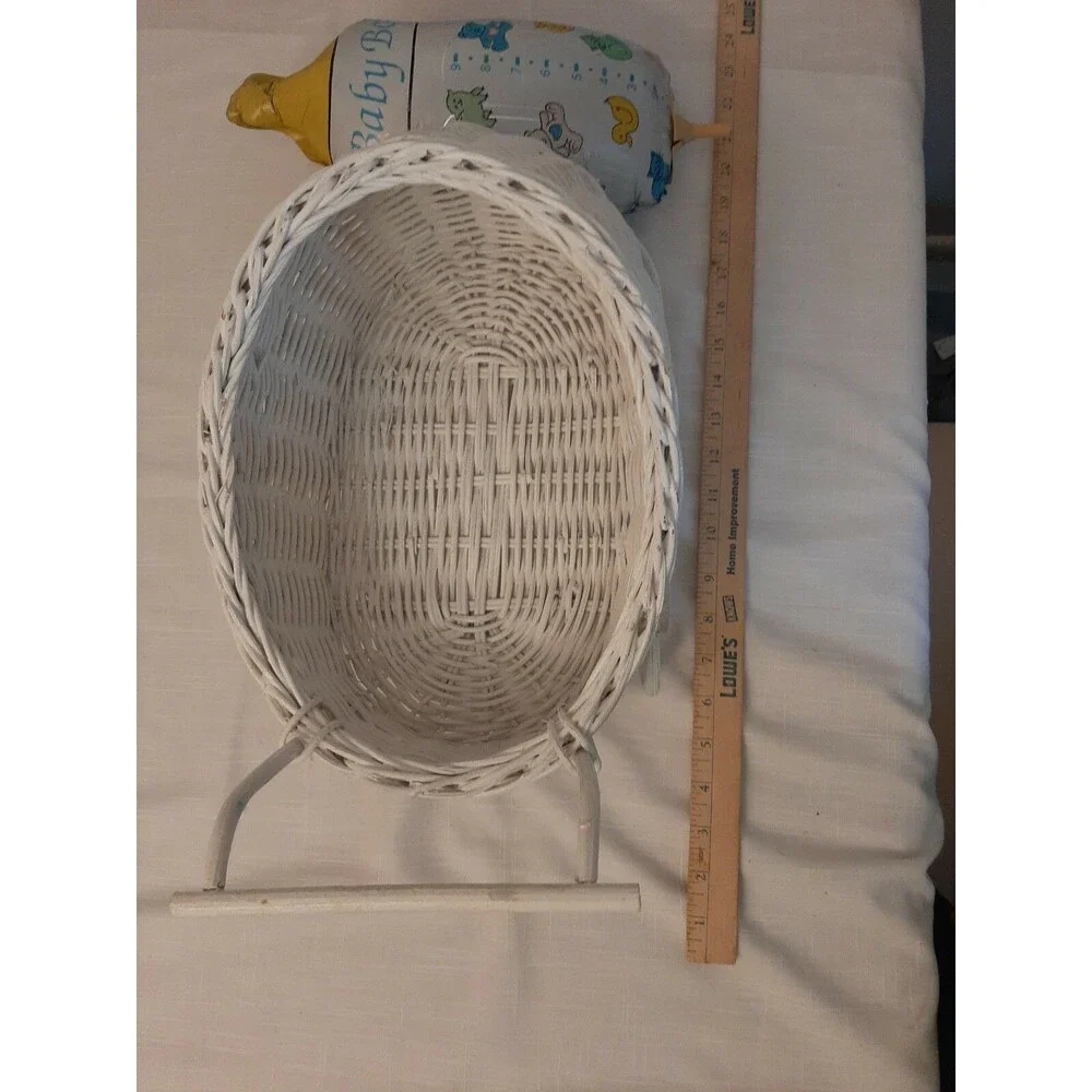 Vintage White Wicker Baby Carriage Basket 15